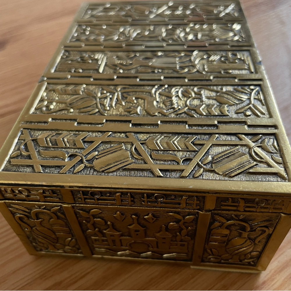 ✨ vintage brass and wood cigarette box trinket box art deco antique - Picture 10 of 15